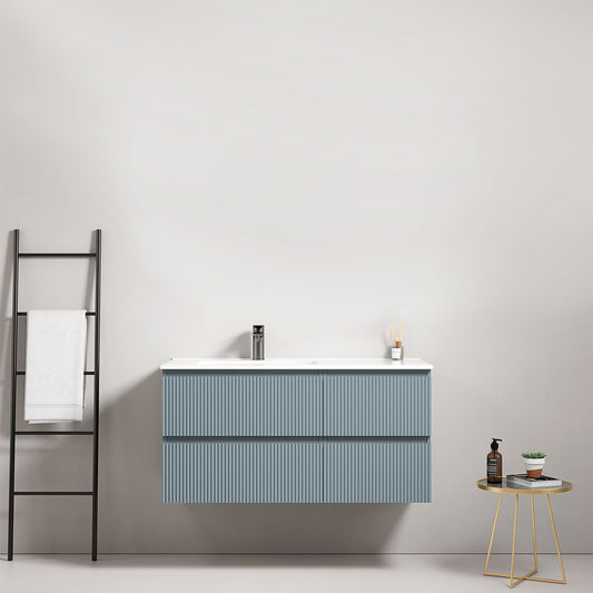 Mobile bagno sospeso cannettato 100 cm Blu Avio Lavabo a Sinistra in Ceramica Senza Specchio - Fiji Paint