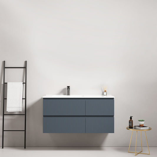 Mobile bagno sospeso cannettato 100 cm Blu Mare Lavabo a Sinistra in Ceramica Senza Specchio - Fiji Paint