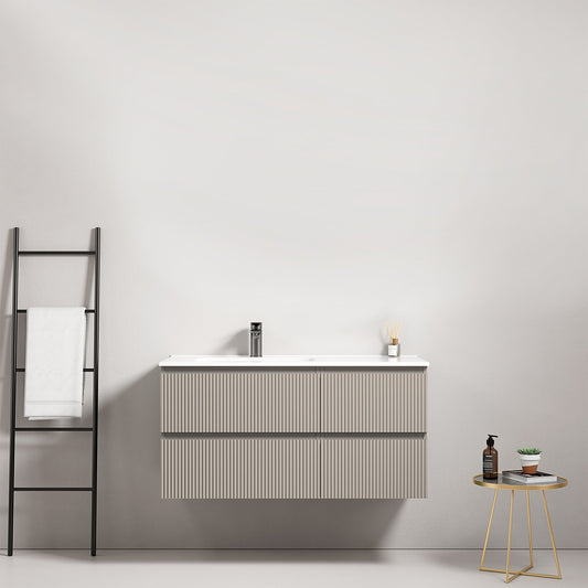 Mobile bagno sospeso cannettato 100 cm Grigio Cenere Lavabo a Sinistra in Ceramica Senza Specchio - Fiji Paint.