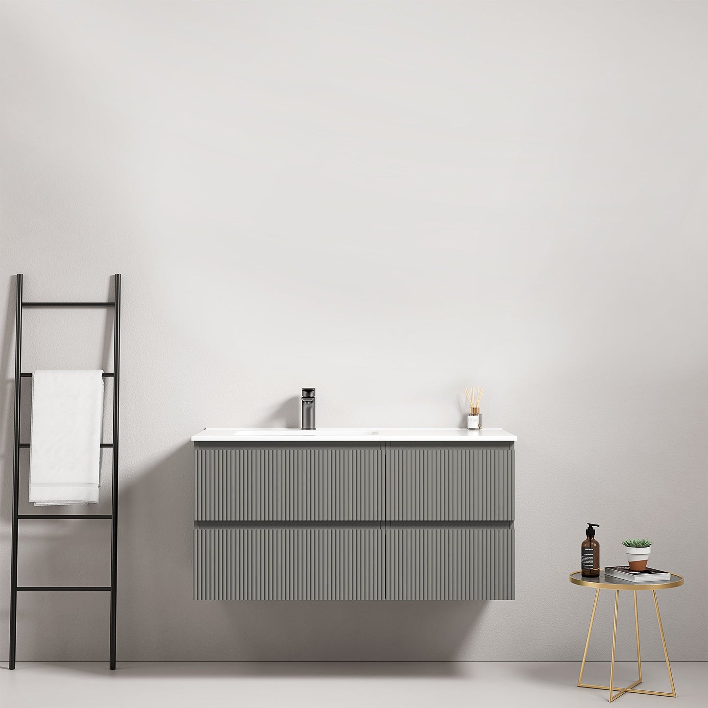 Mobile bagno sospeso cannettato 100 cm Grigio Londra Lavabo a Sinistra in Ceramica Senza Specchio - Fiji Paint