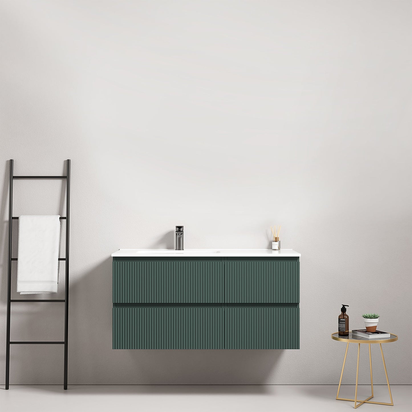 Mobile bagno sospeso cannettato 100 cm Verde Comodoro Lavabo a Sinistra in Ceramica Senza Specchio - Fiji Paint.
