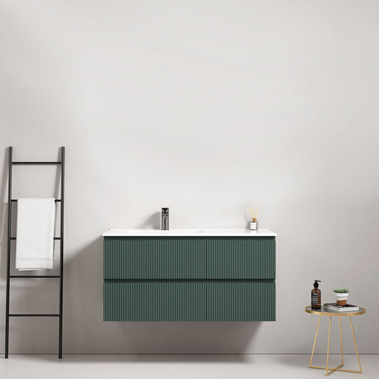 Mobile bagno sospeso cannettato 100 cm Verde Comodoro Lavabo a Sinistra in Ceramica Senza Specchio - Fiji Paint.