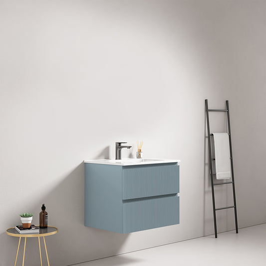 Mobile bagno sospeso cannettato 60 cm Blu Avio Lavabo in Ceramica Senza Specchio - Fiji Paint