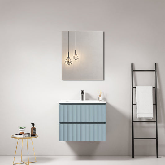 Mobile bagno sospeso cannettato 60 cm Blu Avio Lavabo in Ceramica Specchio Quadro - Fiji Paint