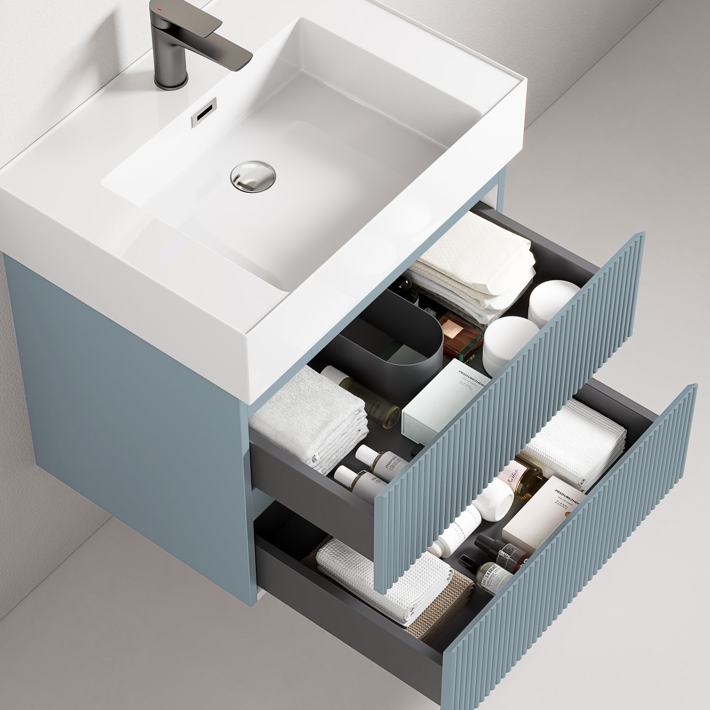 Mobile bagno sospeso cannettato 60 cm Blu Avio Lavabo in Resina Senza Specchio - Fiji Paint