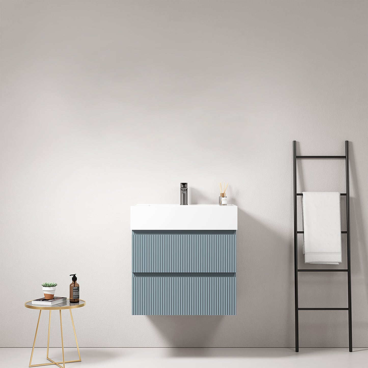 Mobile bagno sospeso cannettato 60 cm Blu Avio Lavabo in Resina Senza Specchio - Fiji Paint