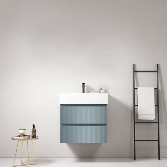 Mobile bagno sospeso cannettato 60 cm Blu Avio Lavabo in Resina Senza Specchio - Fiji Paint