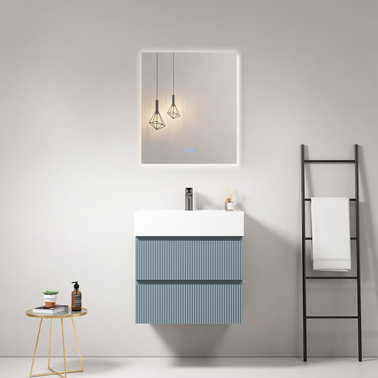 Mobile bagno sospeso cannettato 60 cm Blu Avio Lavabo in Resina Specchio Quadro Retroilluminato - Fiji Paint
