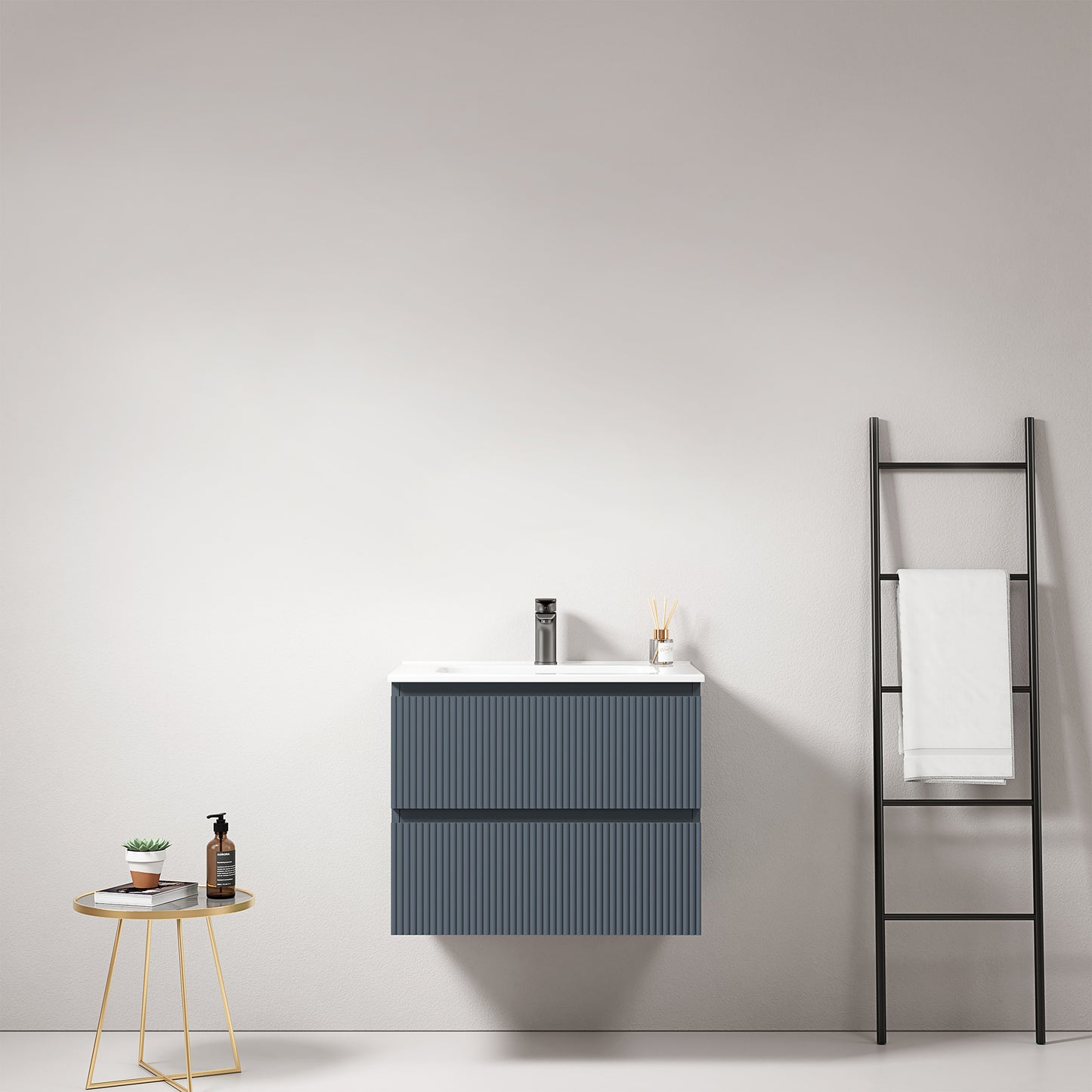 Mobile bagno sospeso cannettato 60 cm Blu Mare Lavabo in Ceramica Senza Specchio - Fiji Paint