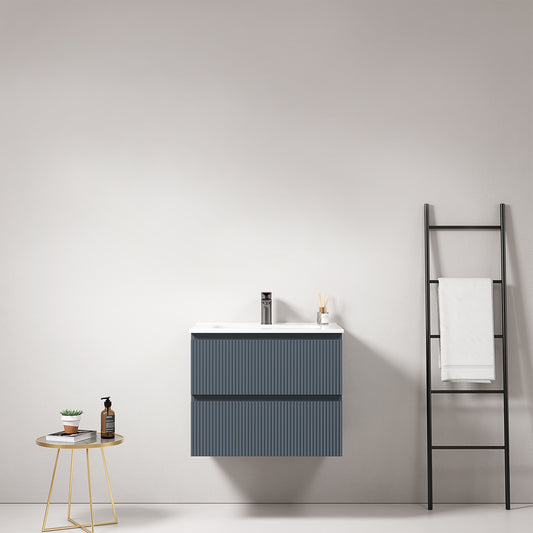 Mobile bagno sospeso cannettato 60 cm Blu Mare Lavabo in Ceramica Senza Specchio - Fiji Paint