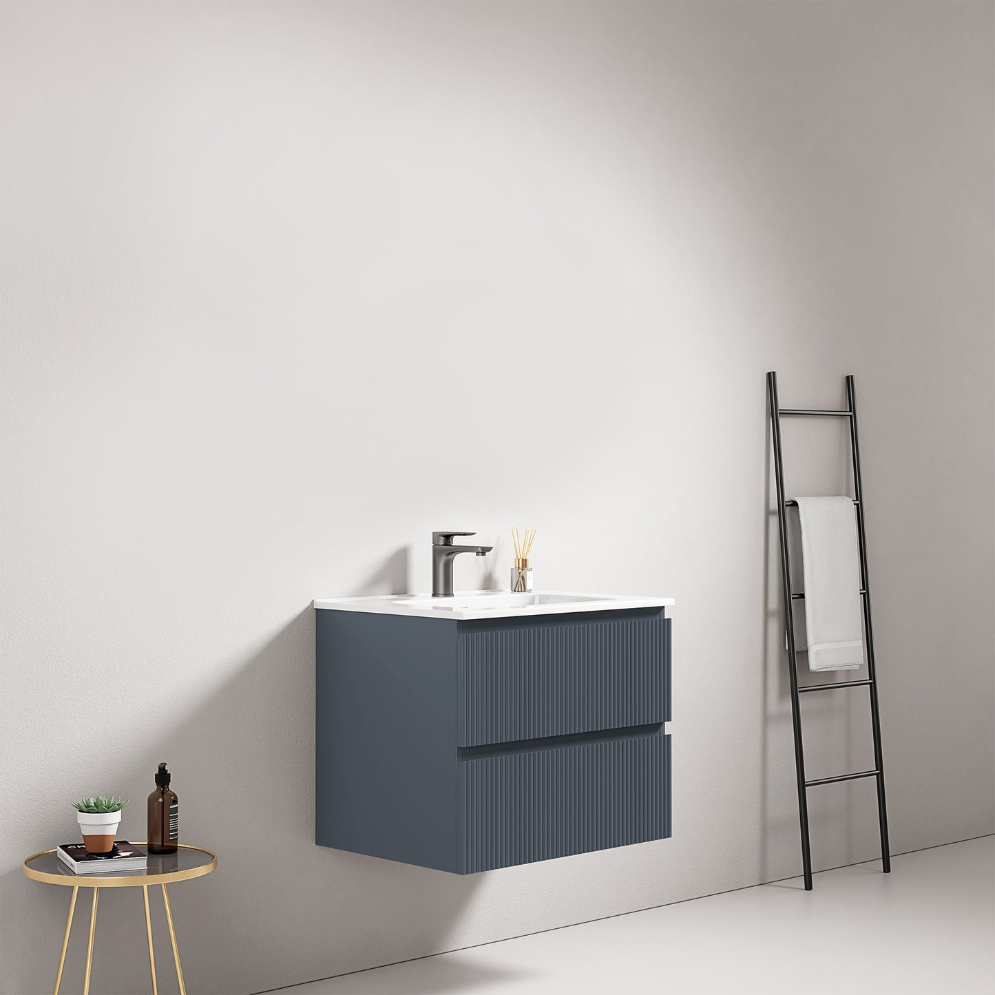 Mobile bagno sospeso cannettato 60 cm Blu Mare Lavabo in Ceramica Senza Specchio - Fiji Paint