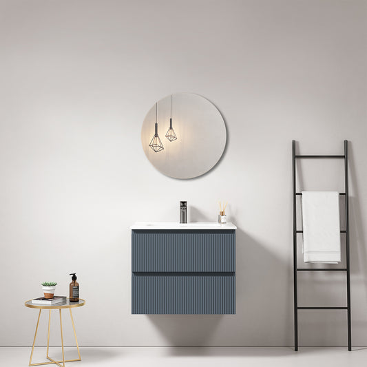 Mobile bagno sospeso cannettato 60 cm Blu Mare Lavabo in Ceramica Specchio Tondo - Fiji Paint