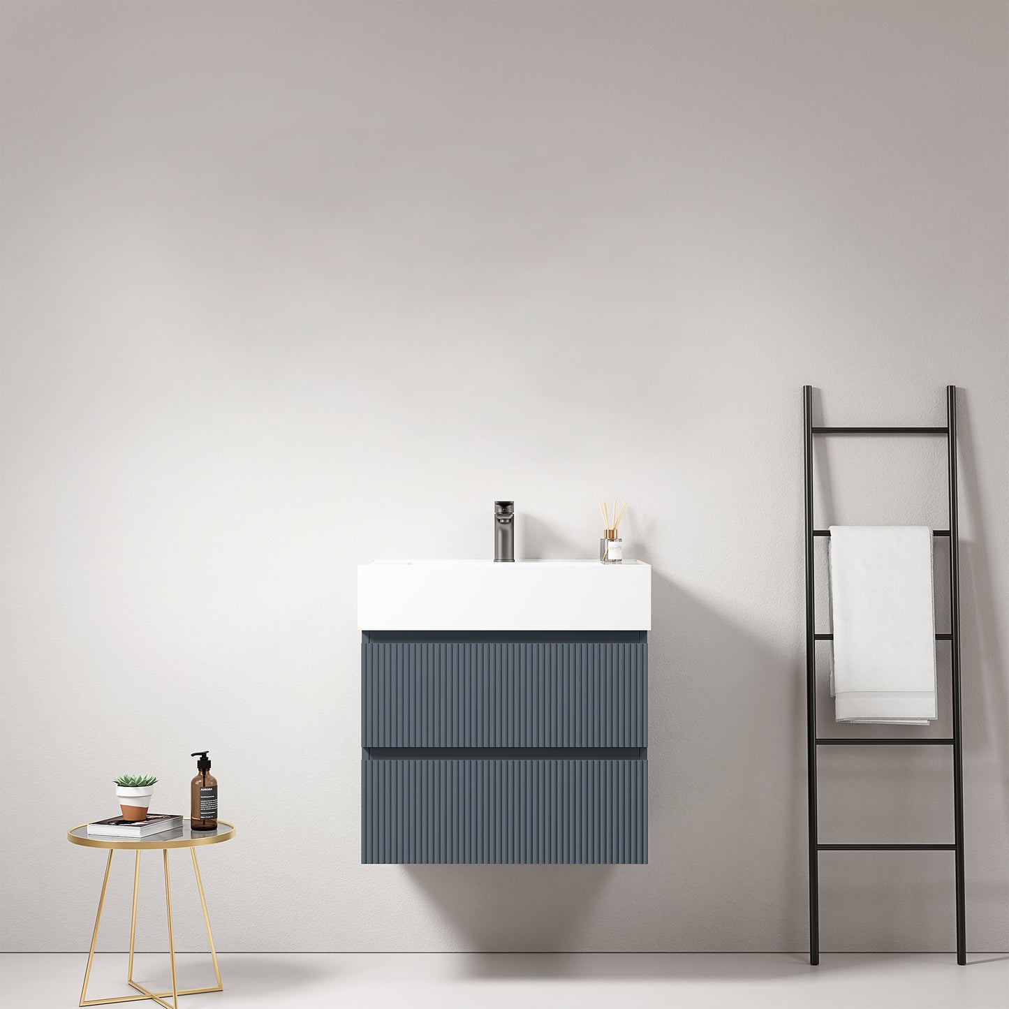 Mobile bagno sospeso cannettato 60 cm Blu Mare Lavabo in Resina Senza Specchio - Fiji Paint