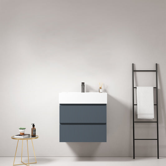 Mobile bagno sospeso cannettato 60 cm Blu Mare Lavabo in Resina Senza Specchio - Fiji Paint