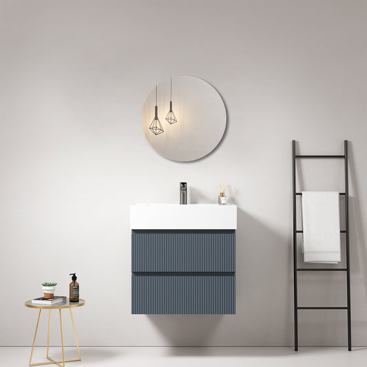 Mobile bagno sospeso cannettato 60 cm Blu Mare Lavabo in Resina Specchio Tondo - Fiji Paint