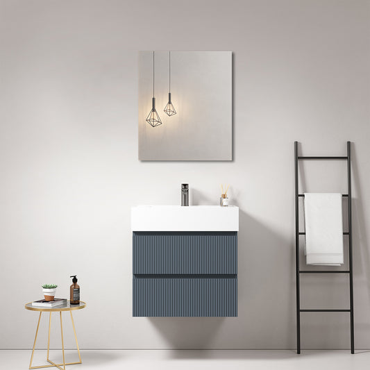 Mobile bagno sospeso cannettato 60 cm Blu Mare Lavabo in Resina Specchio Quadro - Fiji Paint