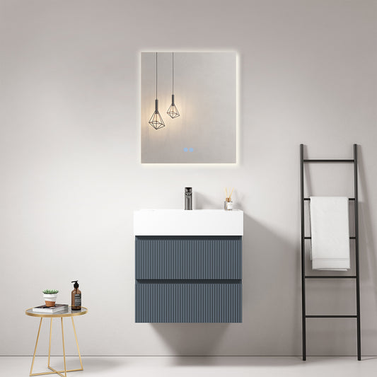 Mobile bagno sospeso cannettato 60 cm Blu Mare Lavabo in Resina Specchio Quadro Retroilluminato - Fiji Paint