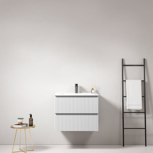 Mobile bagno sospeso cannettato 60 cm Bianco Lavabo in Ceramica Senza Specchio - Fiji Paint