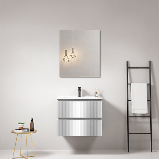 Mobile bagno sospeso cannettato 60 cm Bianco Lavabo in Ceramica Specchio Quadro - Fiji Paint