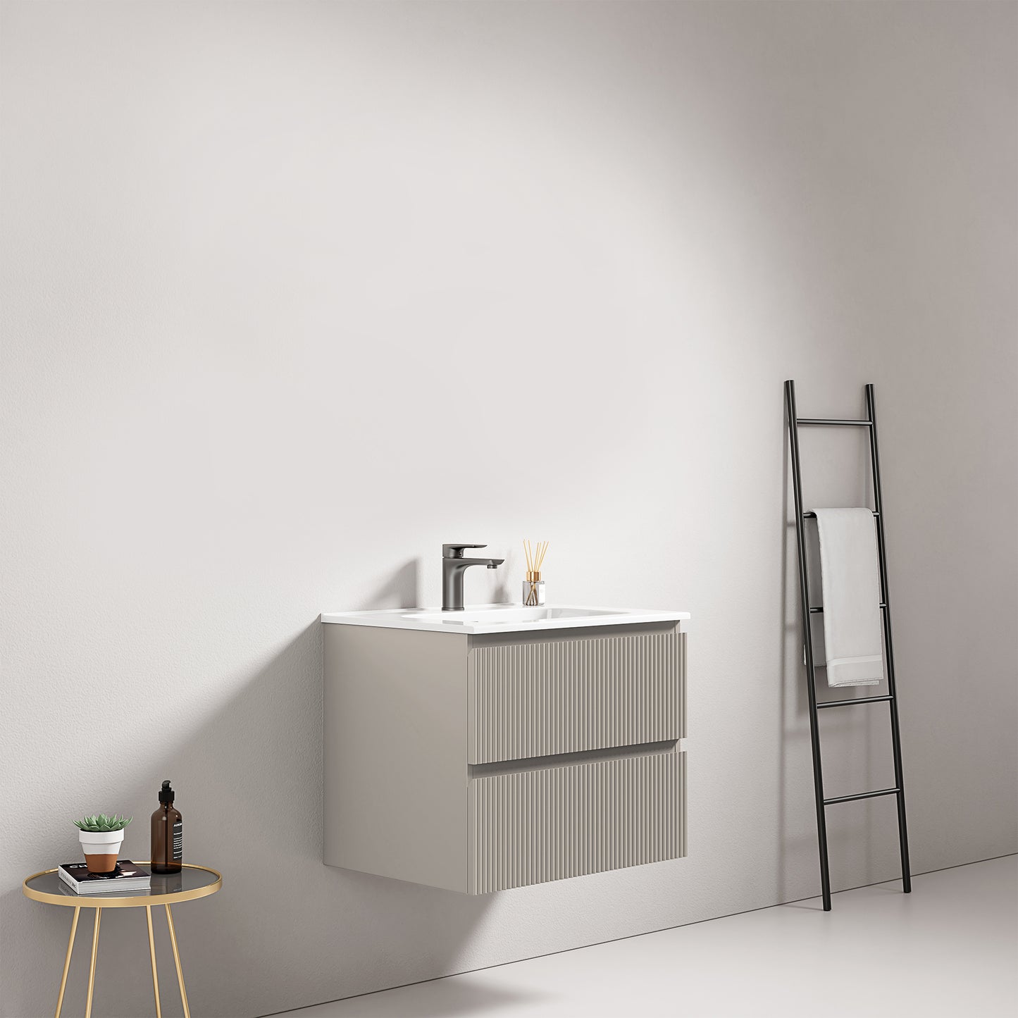 Mobile bagno sospeso cannettato 60 cm Grigio Cenere Lavabo in Ceramica Senza Specchio - Fiji Paint