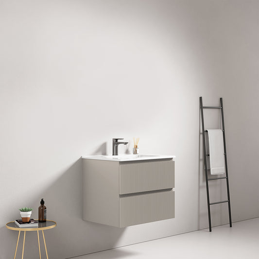Mobile bagno sospeso cannettato 60 cm Grigio Cenere Lavabo in Ceramica Senza Specchio - Fiji Paint