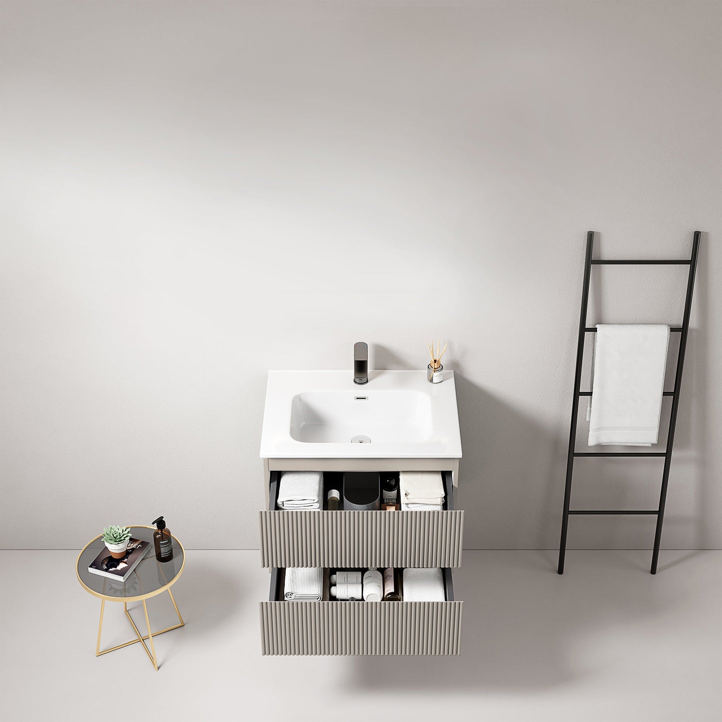 Mobile bagno sospeso cannettato 60 cm Grigio Cenere Lavabo in Ceramica Senza Specchio - Fiji Paint