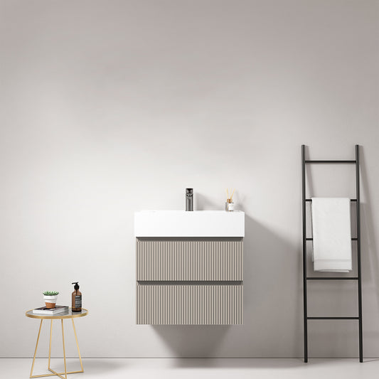 Mobile bagno sospeso cannettato 60 cm Grigio Cenere Lavabo in Resina Senza Specchio - Fiji Paint