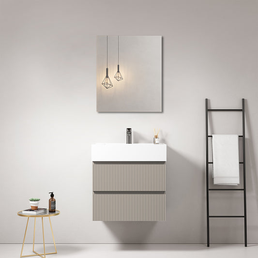 Mobile bagno sospeso cannettato 60 cm Grigio Cenere Lavabo in Resina Specchio Quadro - Fiji Paint