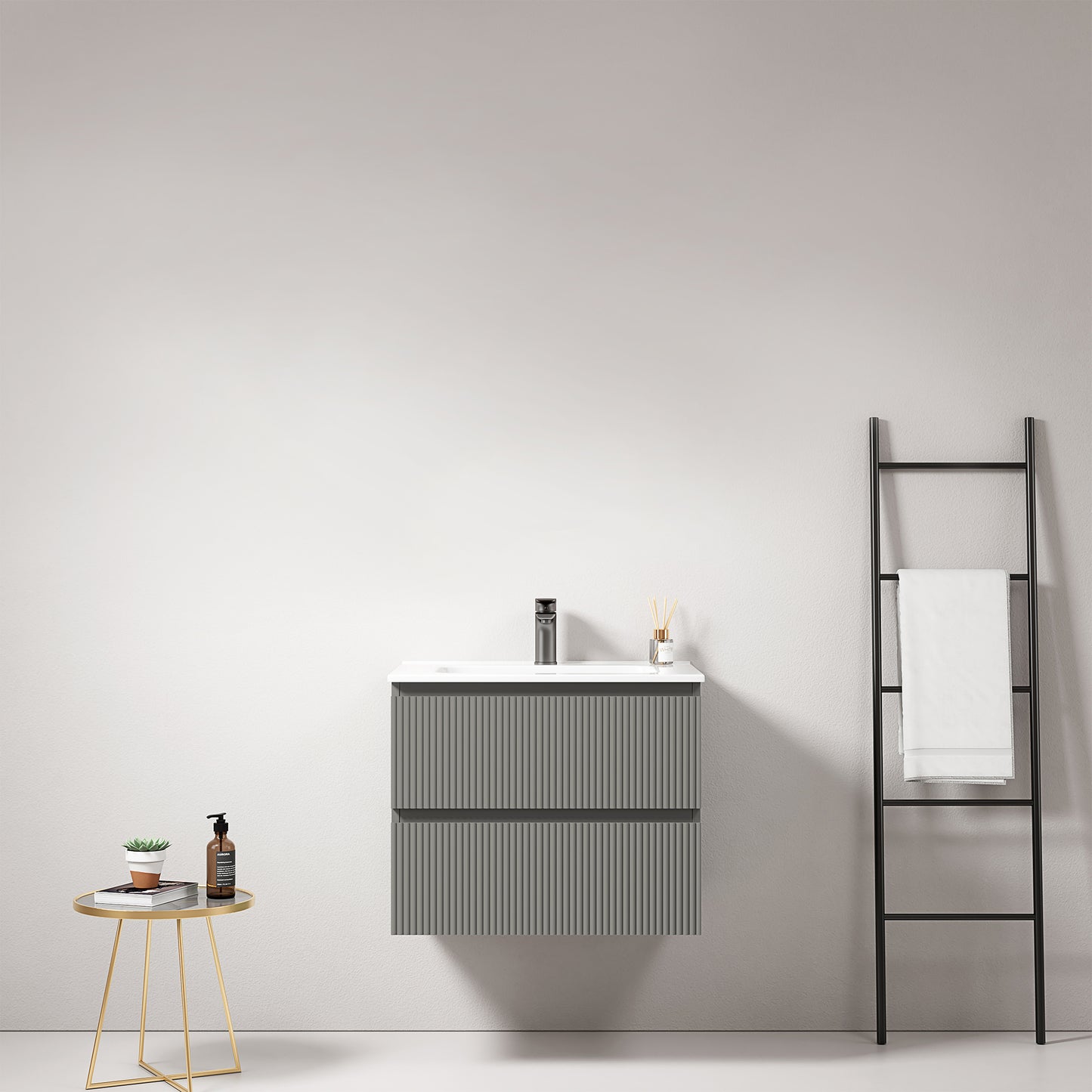 Mobile bagno sospeso cannettato 60 cm Grigio Londra Lavabo in Ceramica Senza Specchio - Fiji Paint