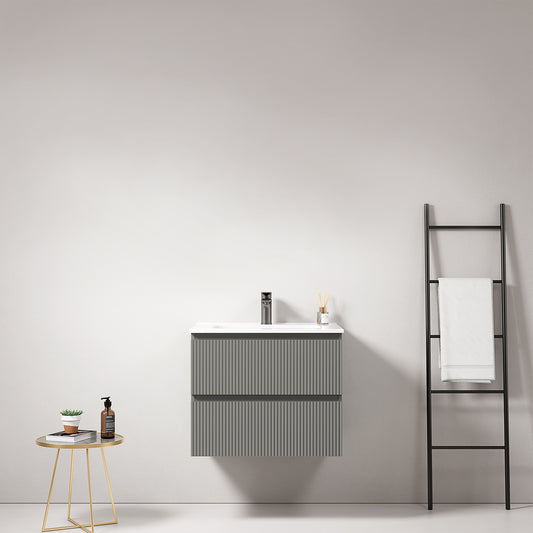 Mobile bagno sospeso cannettato 60 cm Grigio Londra Lavabo in Ceramica Senza Specchio - Fiji Paint