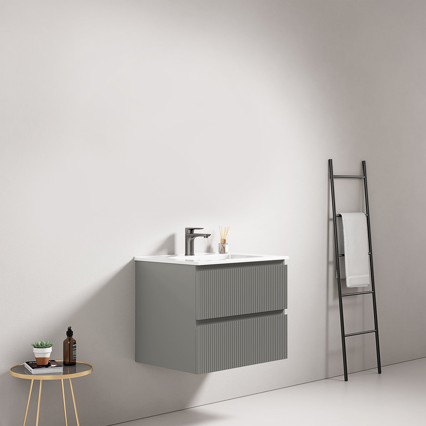 Mobile bagno sospeso cannettato 60 cm Grigio Londra Lavabo in Ceramica Senza Specchio - Fiji Paint