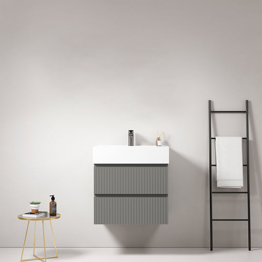 Mobile bagno sospeso cannettato 60 cm Grigio Londra Lavabo in Resina Senza Specchio - Fiji Paint
