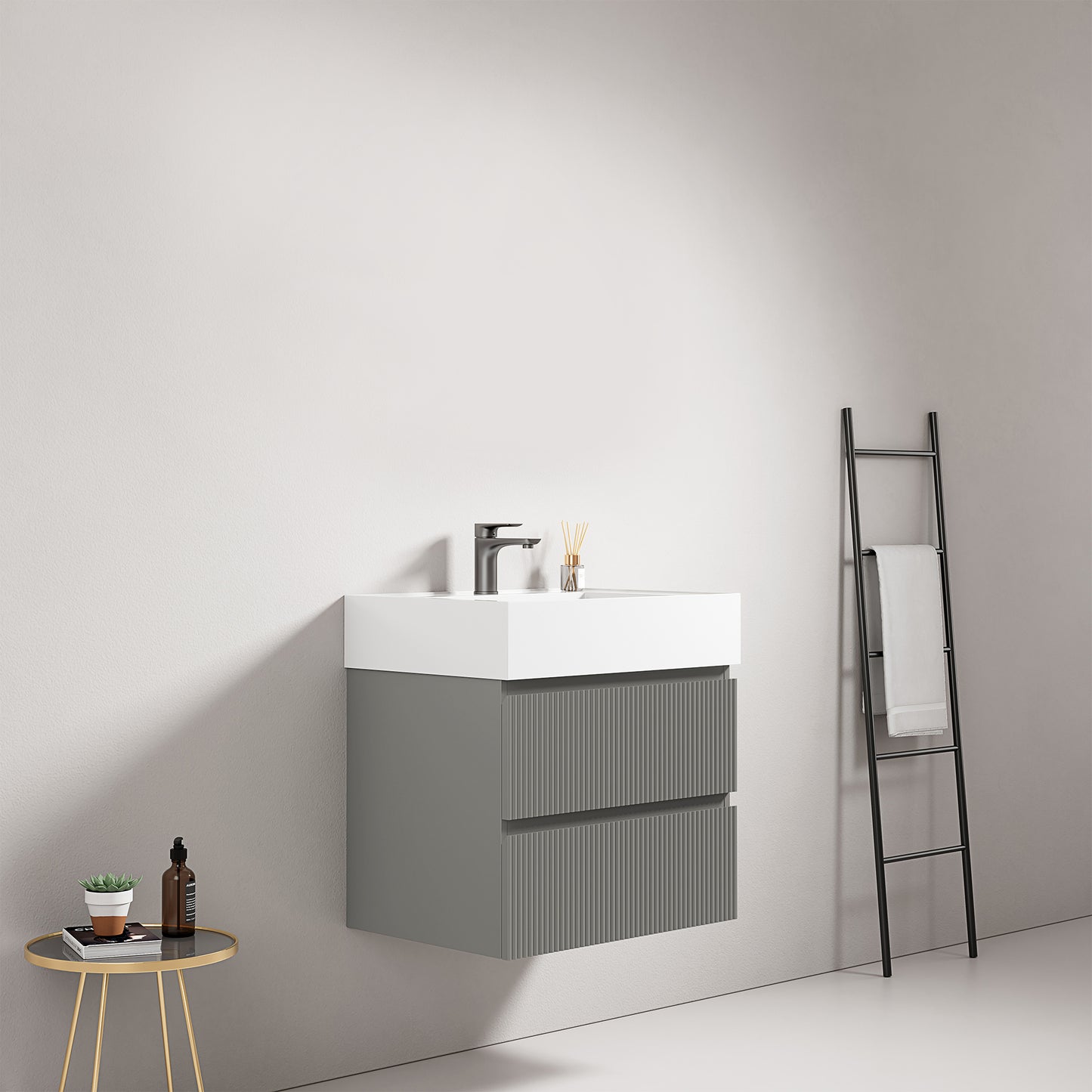 Mobile bagno sospeso cannettato 60 cm Grigio Londra Lavabo in Resina Senza Specchio - Fiji Paint