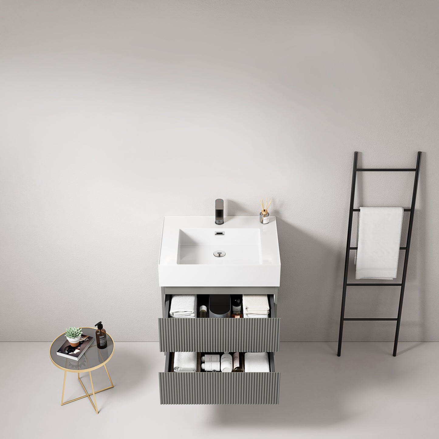 Mobile bagno sospeso cannettato 60 cm Grigio Londra Lavabo in Resina Senza Specchio - Fiji Paint