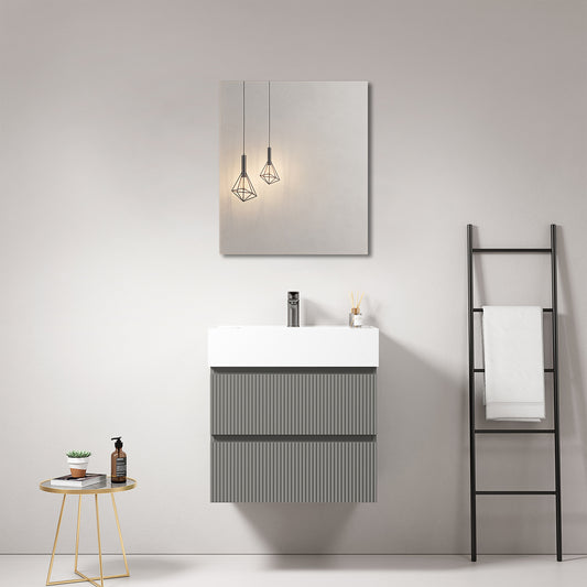 Mobile bagno sospeso cannettato 60 cm Grigio Londra Lavabo in Resina Specchio Quadro - Fiji Paint