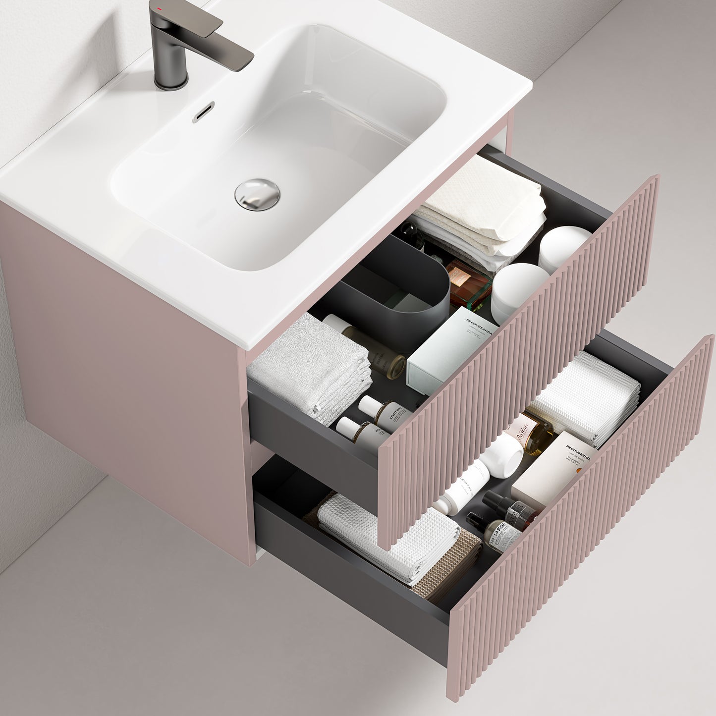 Mobile bagno sospeso cannettato 60 cm Rosa Retro Lavabo in Ceramica Senza Specchio - Fiji Paint