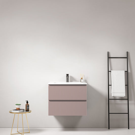 Mobile bagno sospeso cannettato 60 cm Rosa Retro Lavabo in Ceramica Senza Specchio - Fiji Paint