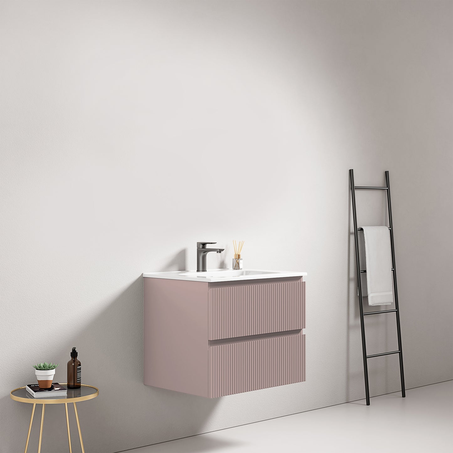 Mobile bagno sospeso cannettato 60 cm Rosa Retro Lavabo in Ceramica Senza Specchio - Fiji Paint