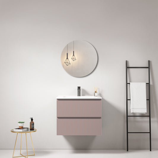Mobile bagno sospeso cannettato 60 cm Rosa Retro Lavabo in Ceramica Specchio Tondo - Fiji Paint