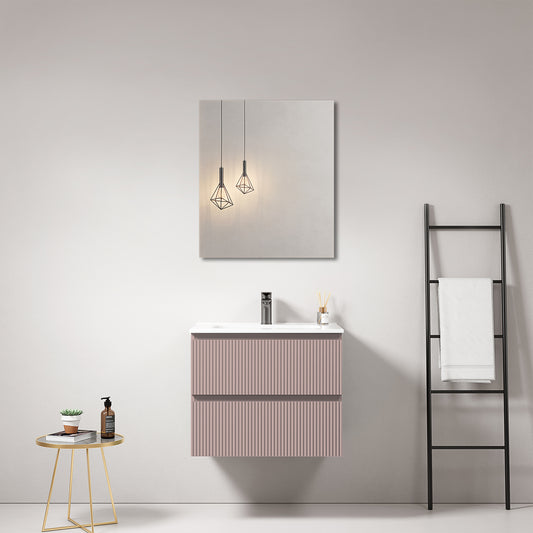 Mobile bagno sospeso cannettato 60 cm Rosa Retro Lavabo in Ceramica Specchio Quadro - Fiji Paint