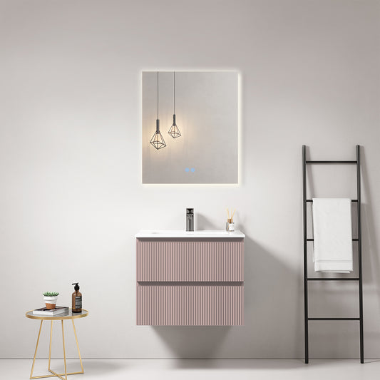 Mobile bagno sospeso cannettato 60 cm Rosa Retro Lavabo in Ceramica Specchio Quadro Retroilluminato - Fiji Paint