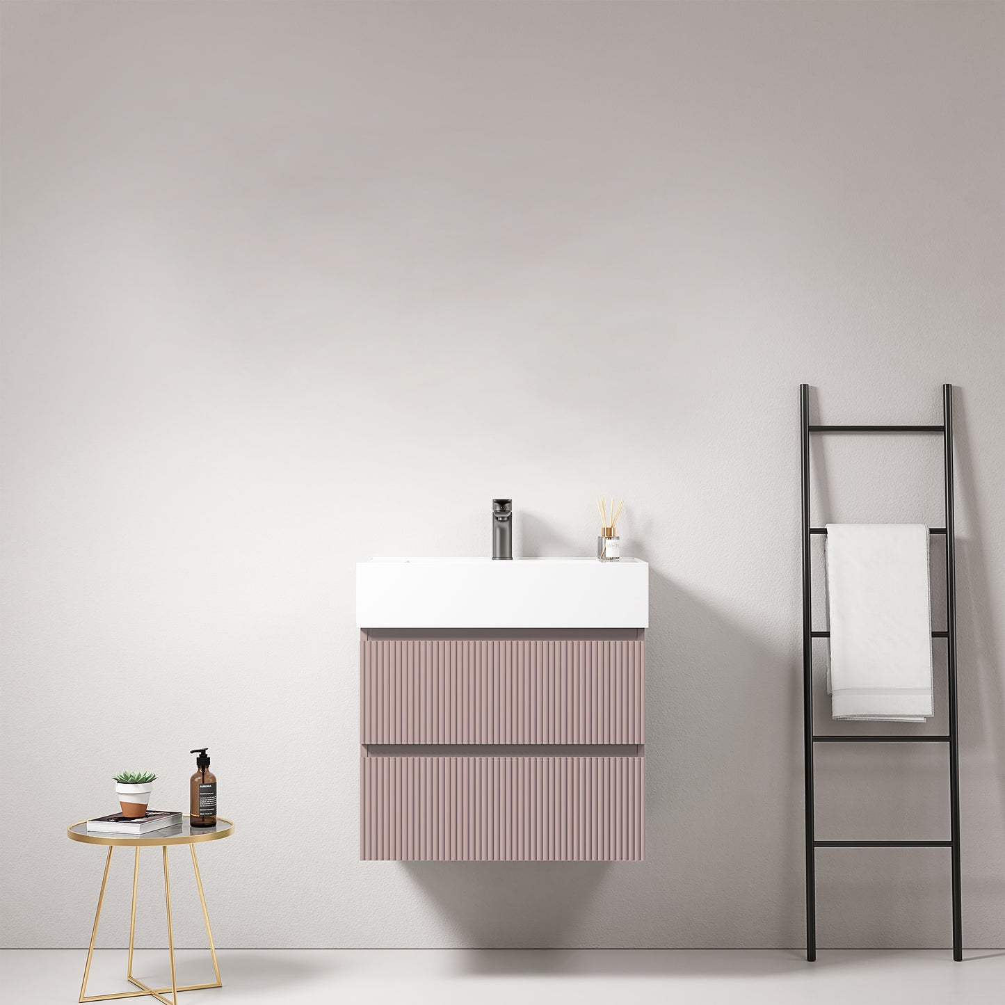 Mobile bagno sospeso cannettato 60 cm Rosa Retro Lavabo in Resina Senza Specchio - Fiji Paint