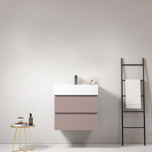 Mobile bagno sospeso cannettato 60 cm Rosa Retro Lavabo in Resina Senza Specchio - Fiji Paint