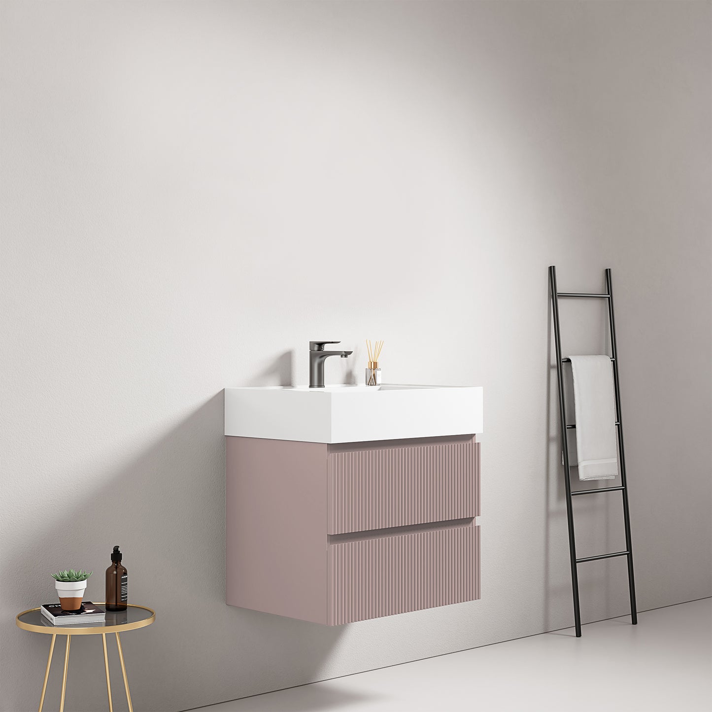 Mobile bagno sospeso cannettato 60 cm Rosa Retro Lavabo in Resina Senza Specchio - Fiji Paint