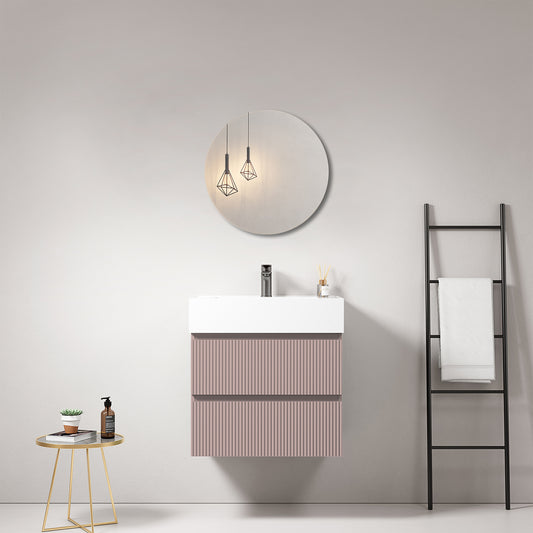 Mobile bagno sospeso cannettato 60 cm Rosa Retro Lavabo in Resina Specchio Tondo - Fiji Paint