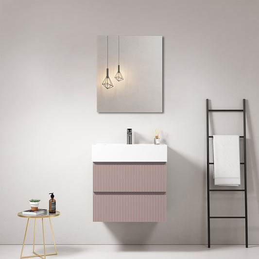 Mobile bagno sospeso cannettato 60 cm Rosa Retro Lavabo in Resina Specchio Quadro - Fiji Paint