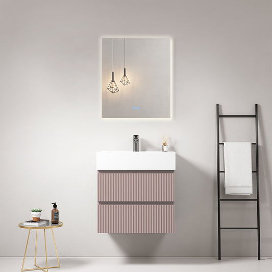 Mobile bagno sospeso cannettato 60 cm Rosa Retro Lavabo in Resina Specchio Quadro Retroilluminato - Fiji Paint