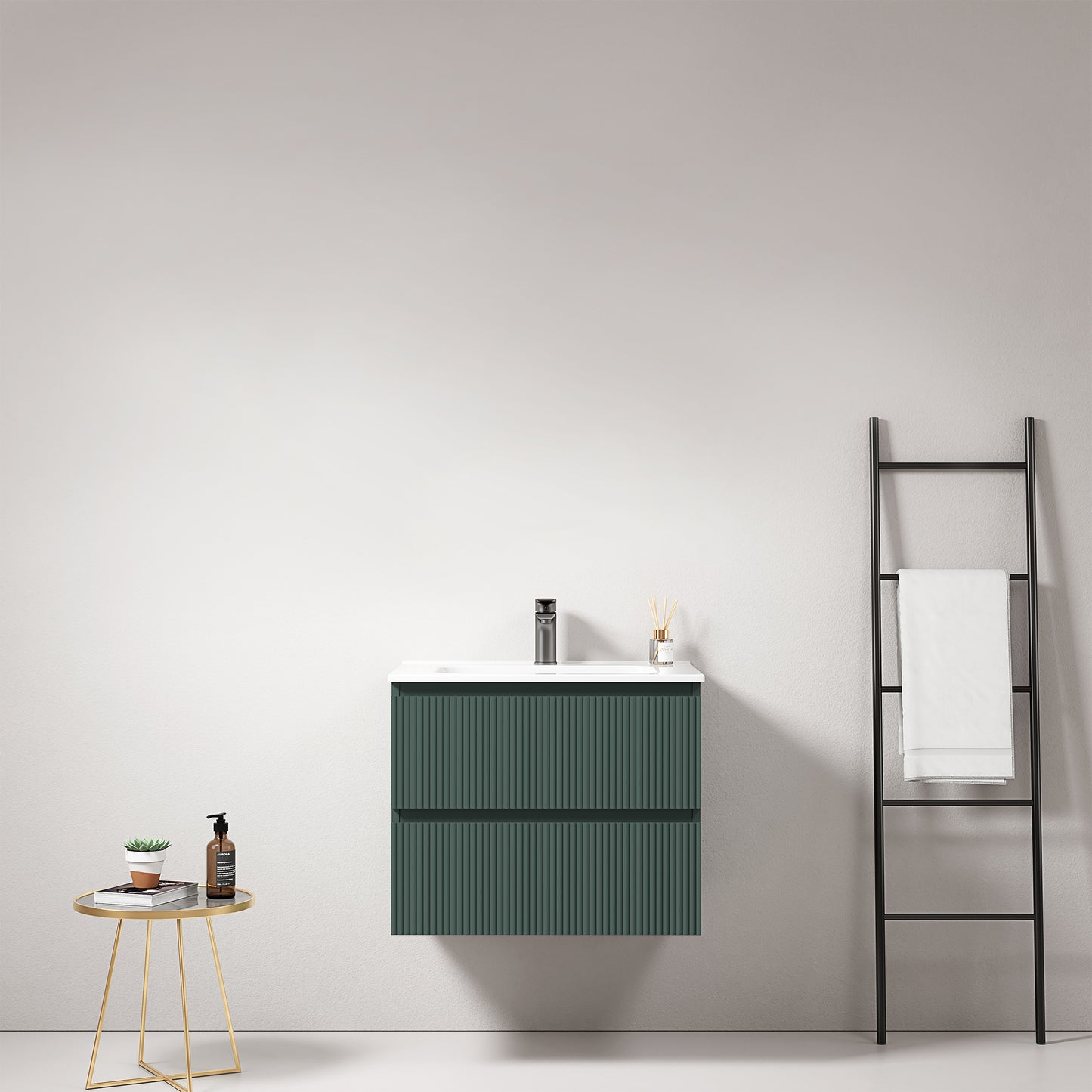 Mobile bagno sospeso cannettato 60 cm Verde Comodoro Lavabo in Ceramica Senza Specchio - Fiji Paint