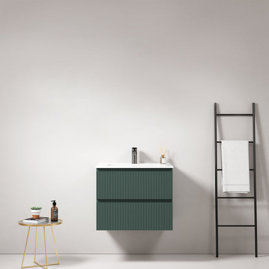 Mobile bagno sospeso cannettato 60 cm Verde Comodoro Lavabo in Ceramica Senza Specchio - Fiji Paint