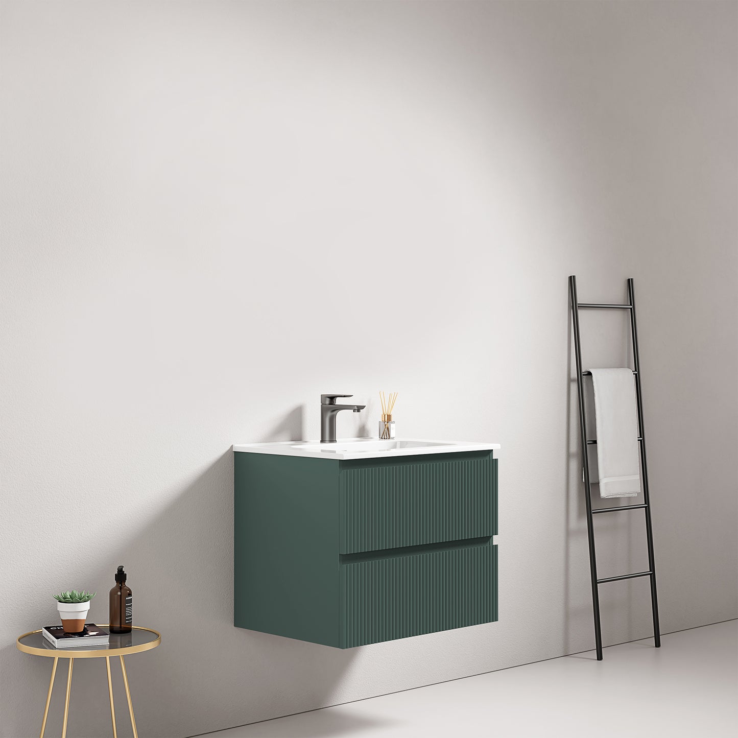 Mobile bagno sospeso cannettato 60 cm Verde Comodoro Lavabo in Ceramica Senza Specchio - Fiji Paint